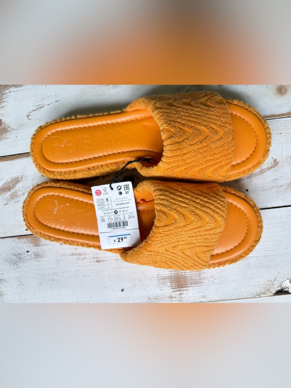 BERKSHA terrycloth pool slides mule sandals orange summer Resortwear sz 7.5 NWT - Picture 9 of 10